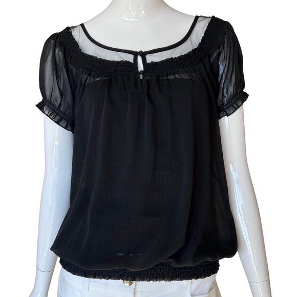 Express Black Peasant Blouson Top Completely Sheer Size Medium NWT - Picture 5 of 6